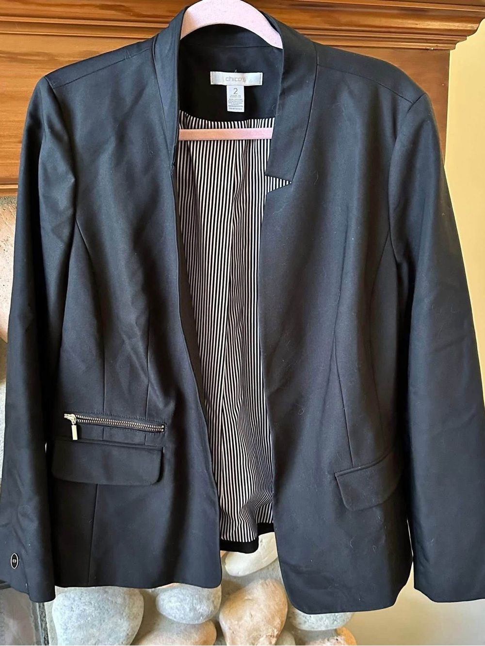 Chico’s Chicos sz 2 L black open front blazer jacket